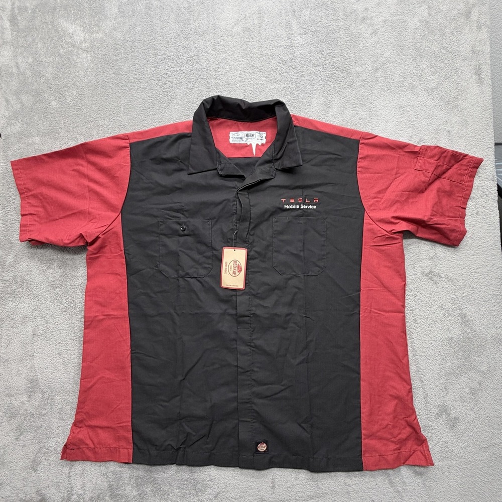 Tesla Mobile Service Red‎ Kap Shirt Mens 3XL Black Red Short Sleeve Button Up